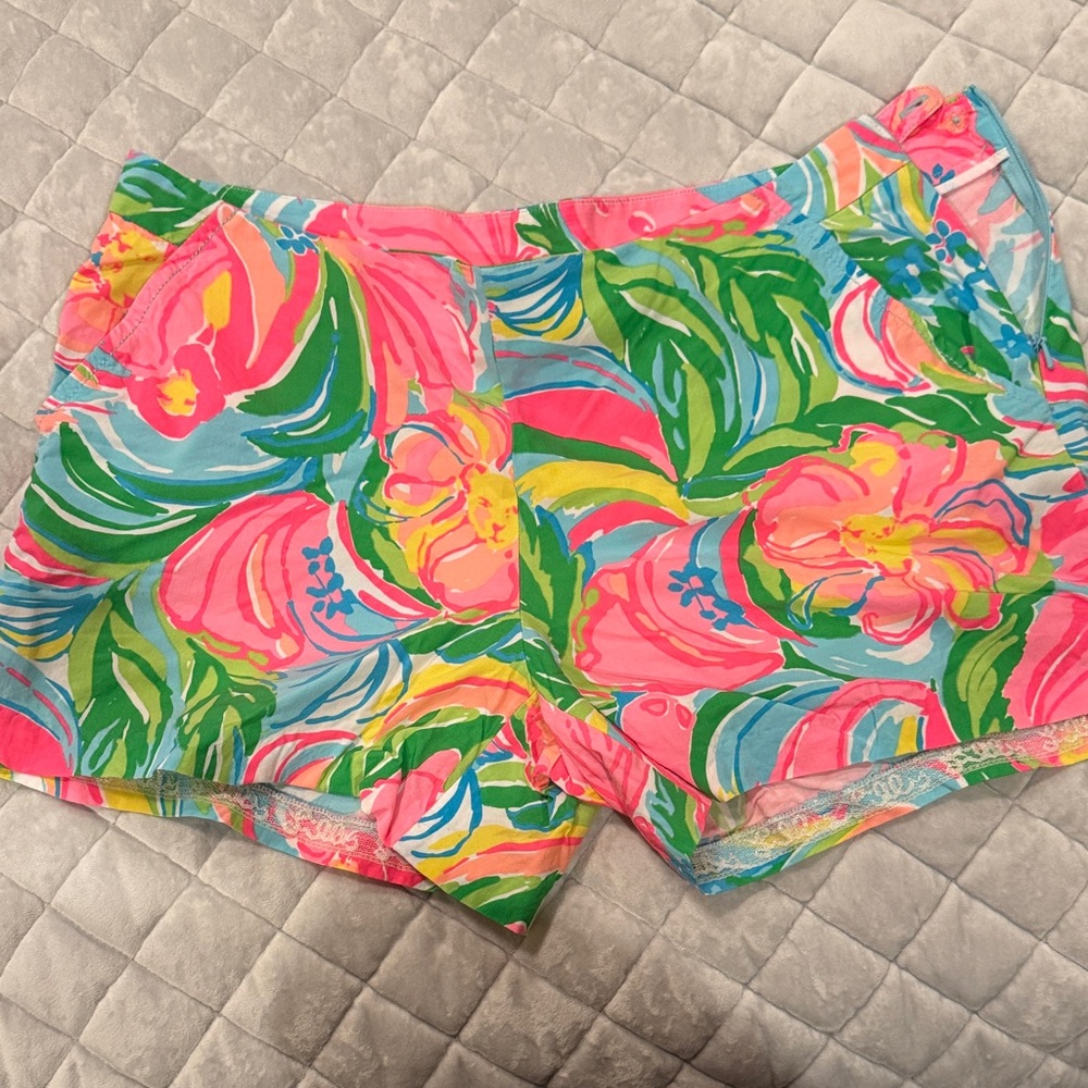 Lilly Pulitzer Pink and Green Floral High Waist Shorts